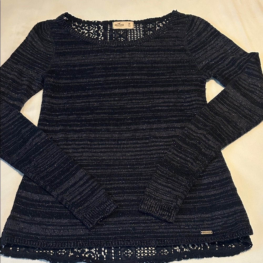 Hollister Navy Lace Knit Top Size Medium